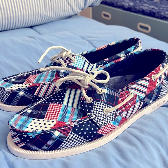 Sperry Mens A/O 2-Eye USA Blue Multi Boat shoe Size 9, Brand New without tag/box - Picture 5 of 5